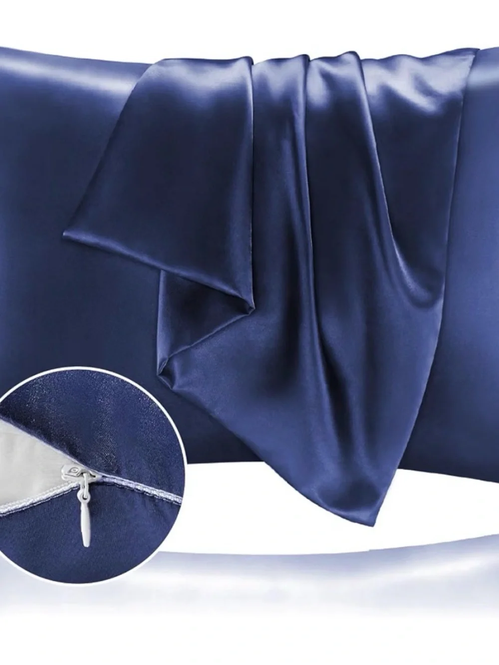 Luxury Navy Satin Pillowcase with Hidden Zipper - Smooth Home Bedding 2 King